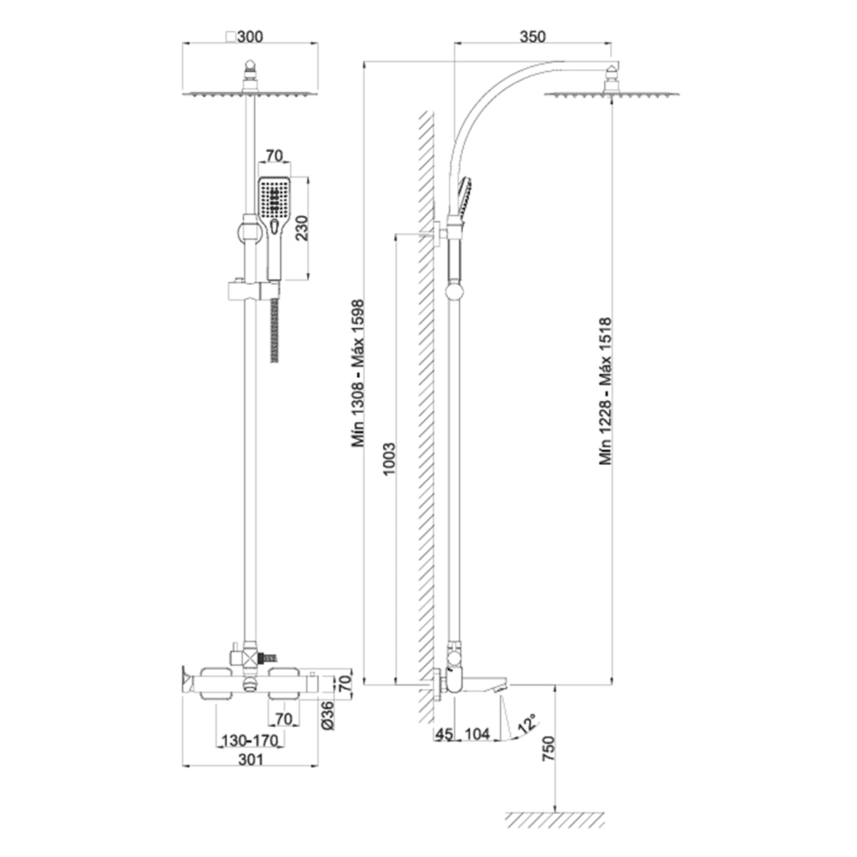 Columna ducha monomando extra alta Ara - Thebath