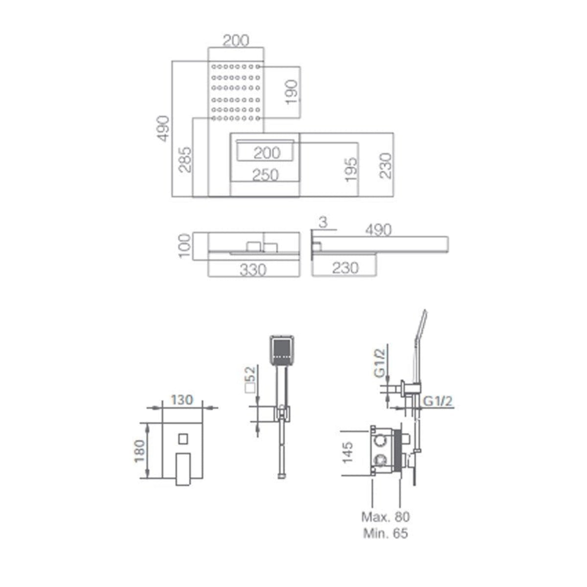 Conjunto ducha empotrada