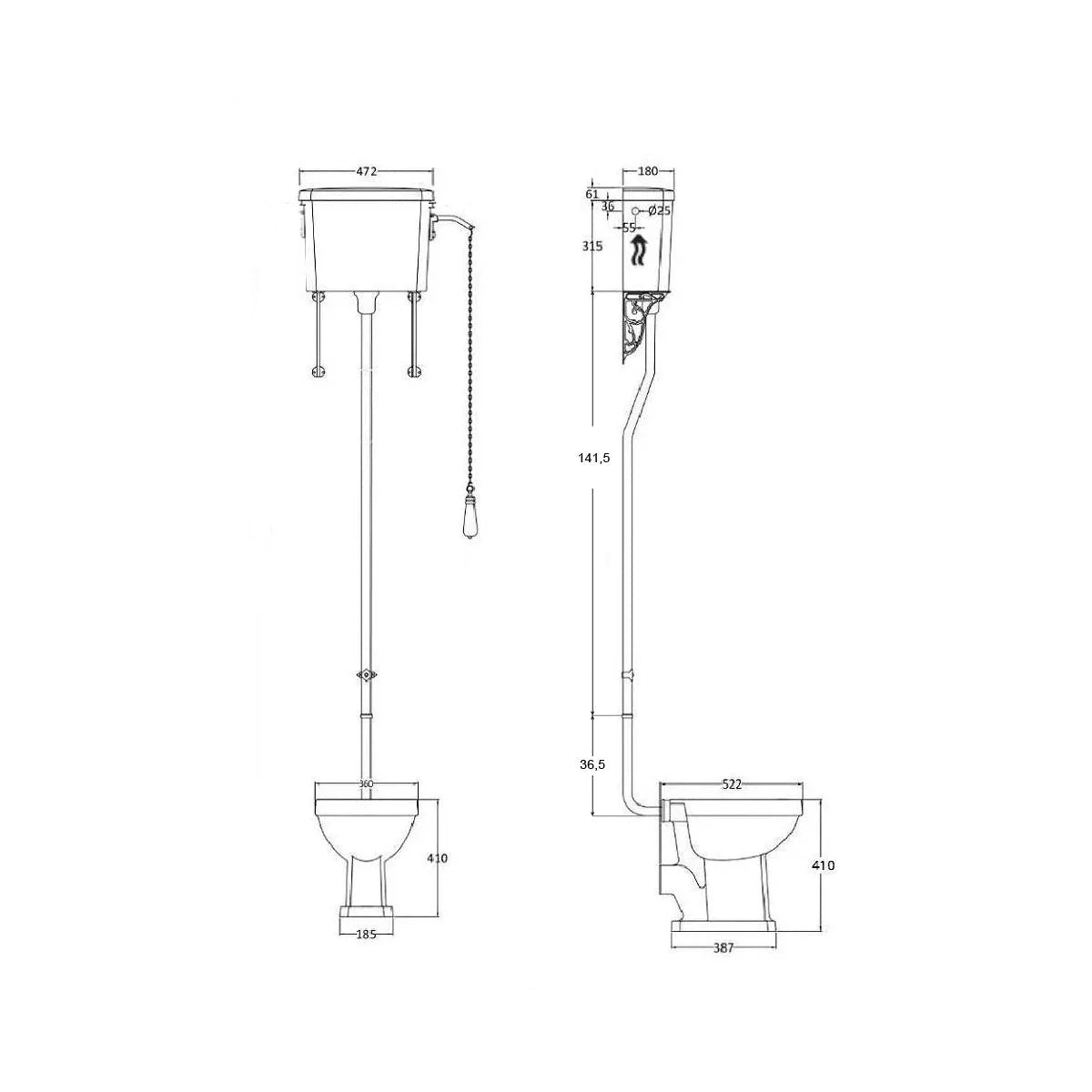 Inodoro clásico tanque alto York + Lavabo con pedestal York