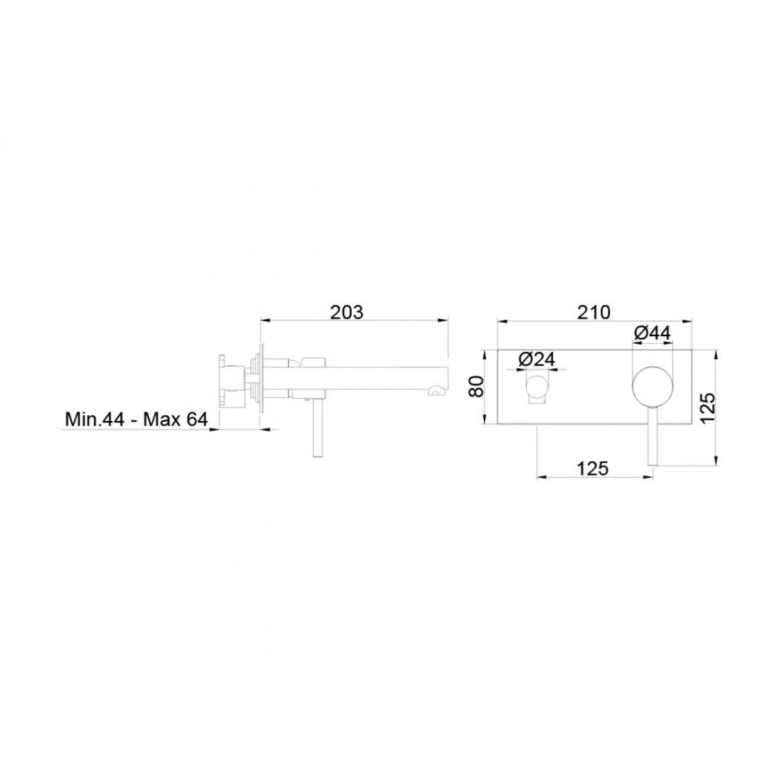 Grifería empotrada para lavabo negro Stick one