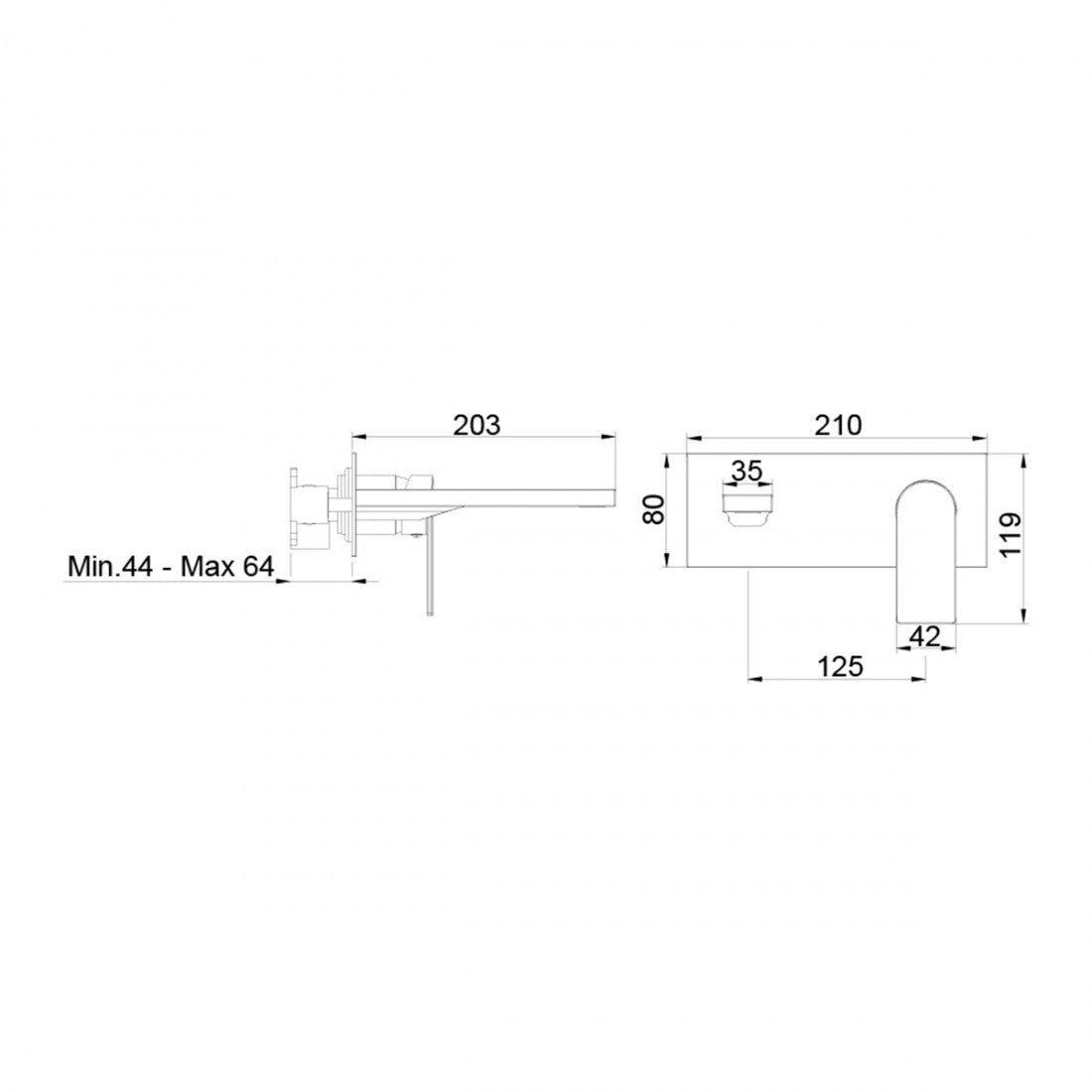 Grifo monomando empotrado de lavabo negro Alpha one