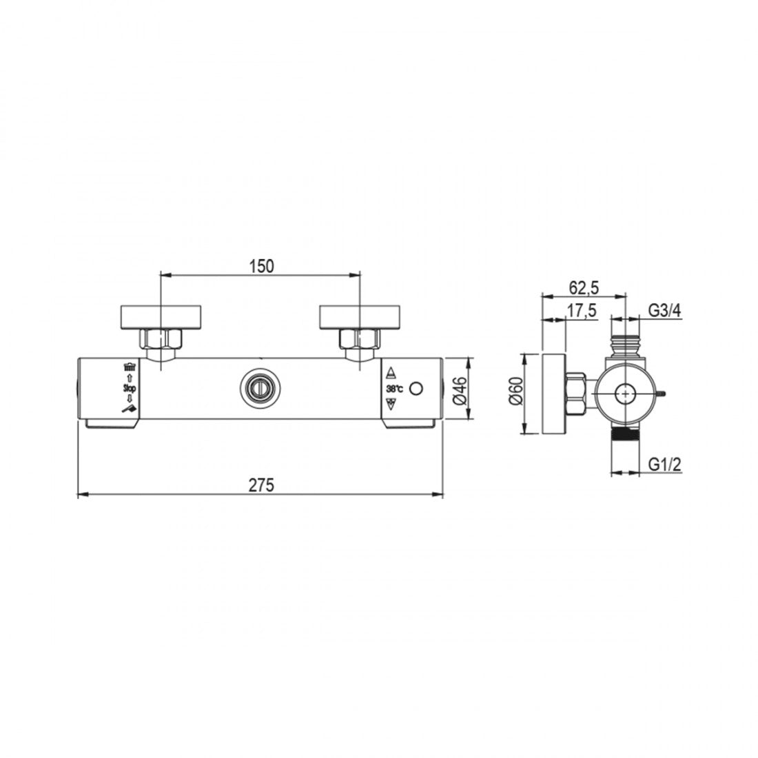 Grifo termostático para ducha con distribuidor incorporado serie Sigma