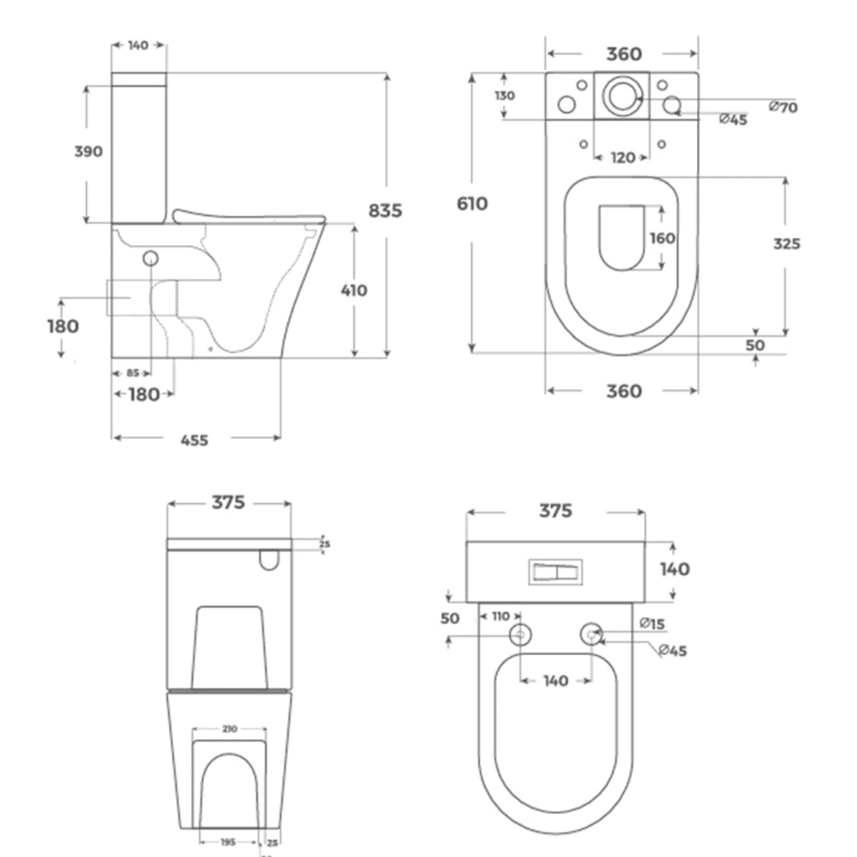 Inodoro tanque bajo Bolonia Rimless mate - Thebath
