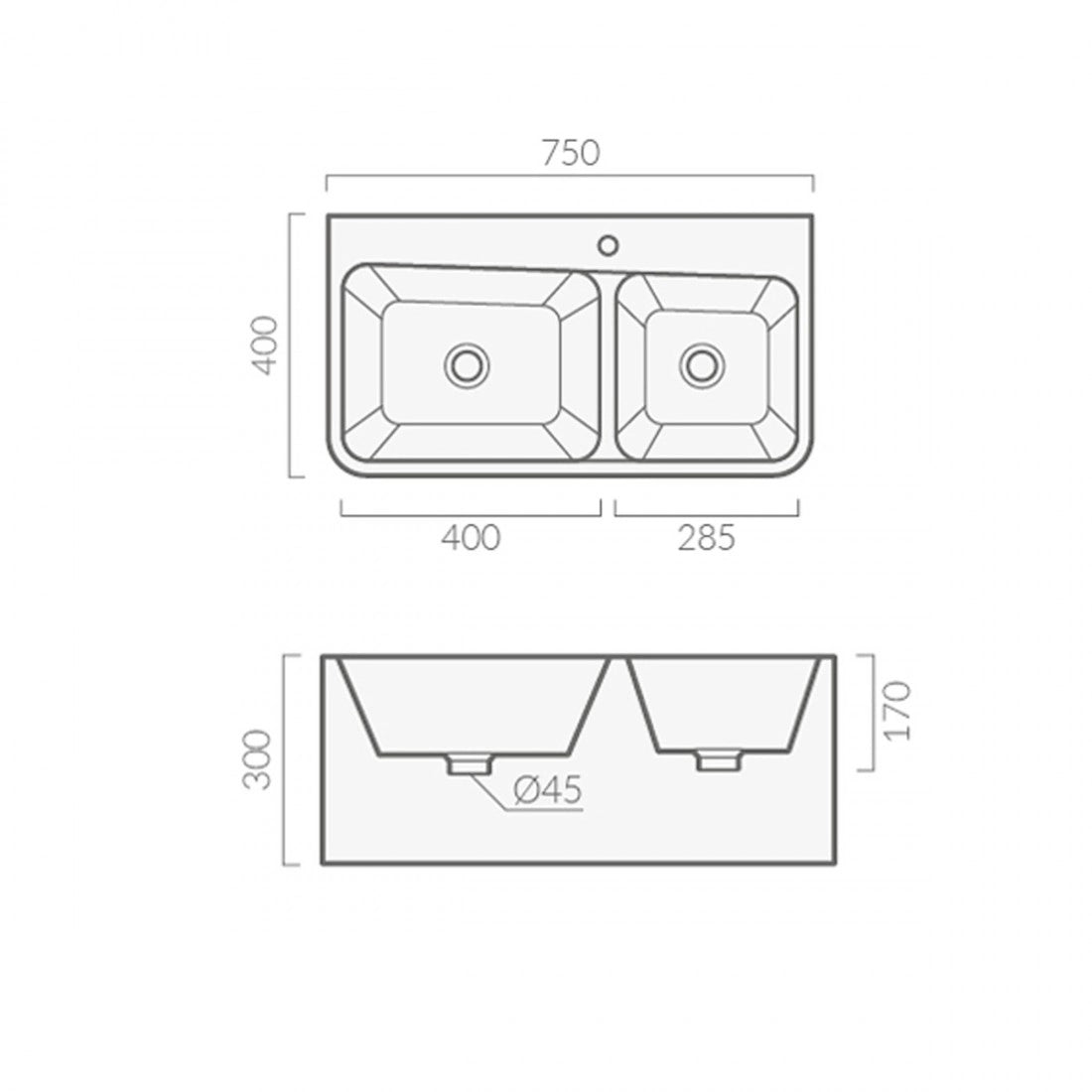 Lavabo suspendido doble seno Klint