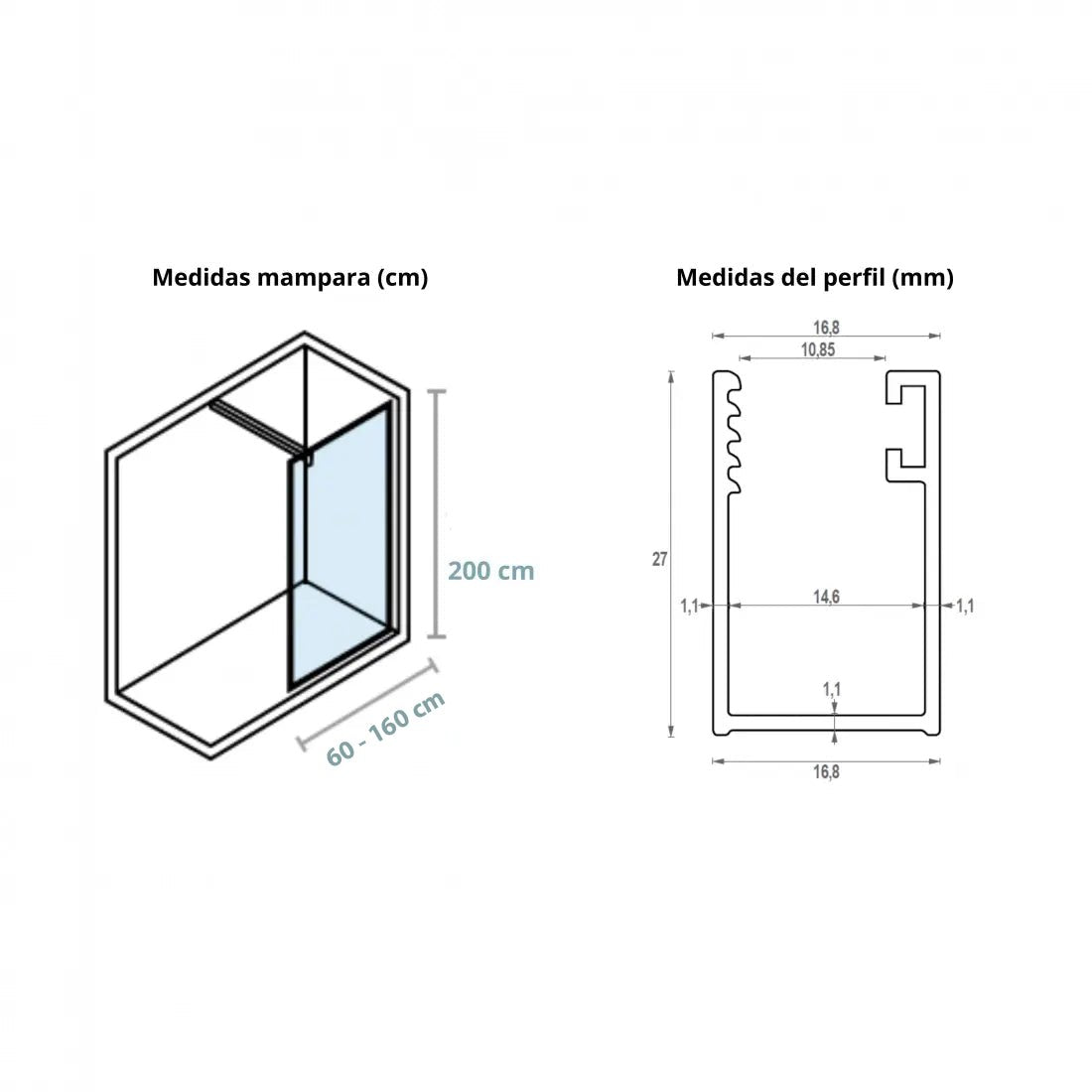 Mampara fija negra mate Hanoi - Thebath