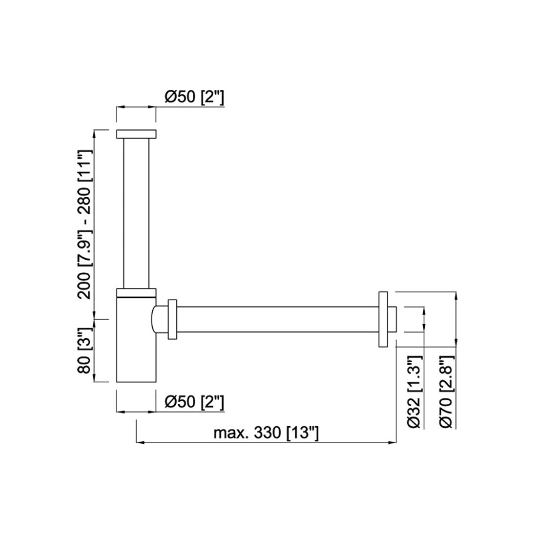 Sifón lavabo con tubo