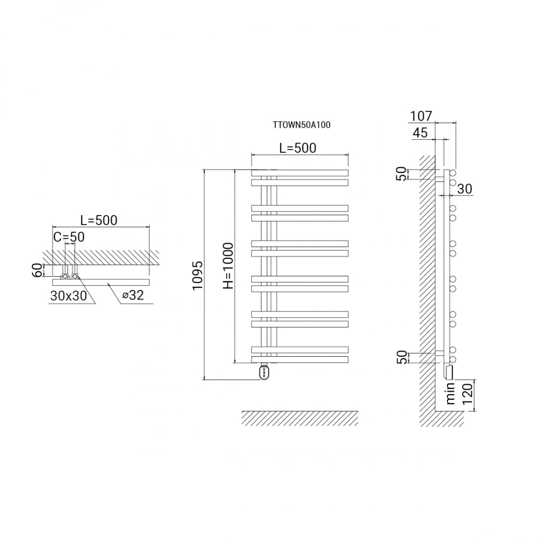 Toallero electrico wifi Torino Oval