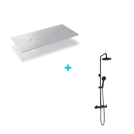 Pack plato de resina blanco + columna de ducha Nias negra