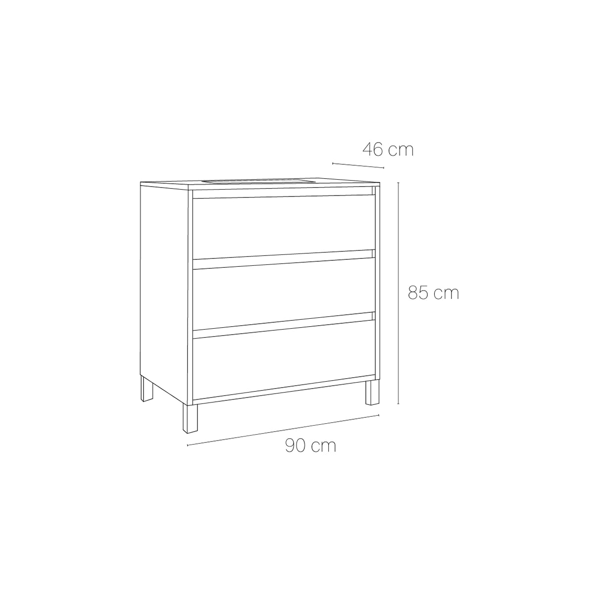 Mueble baño 3 cajones con patas Jade