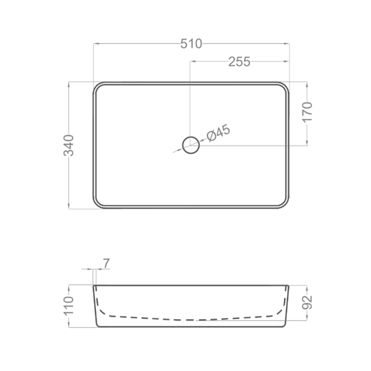 Lavabo rectangular de sobreponer Curazao
