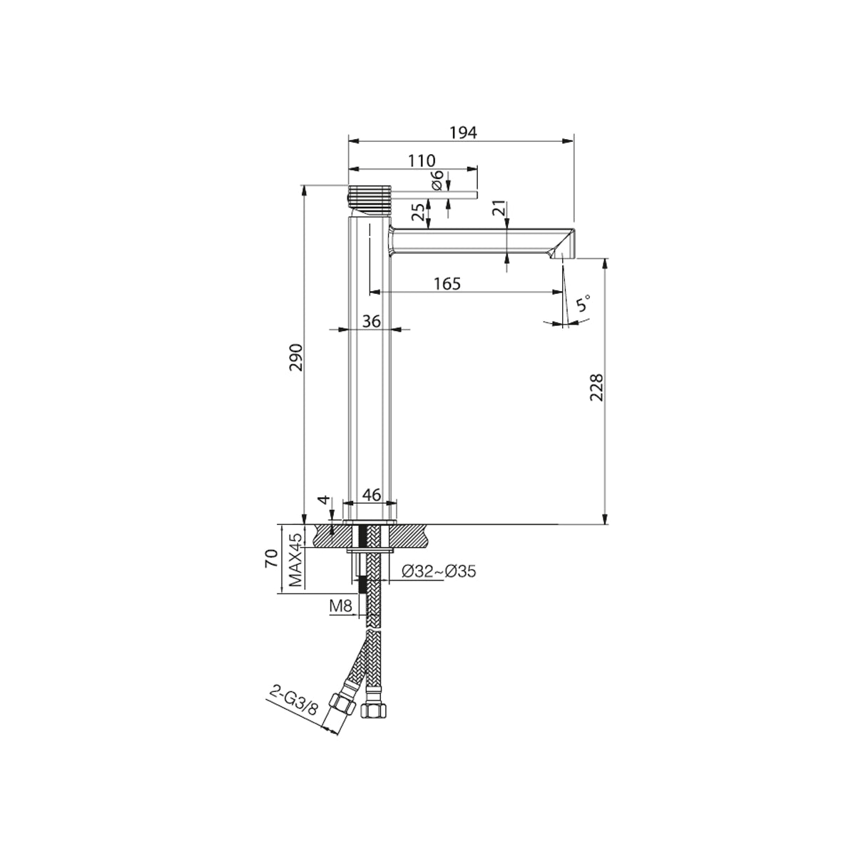 Monomando lavabo caño alto Firenze