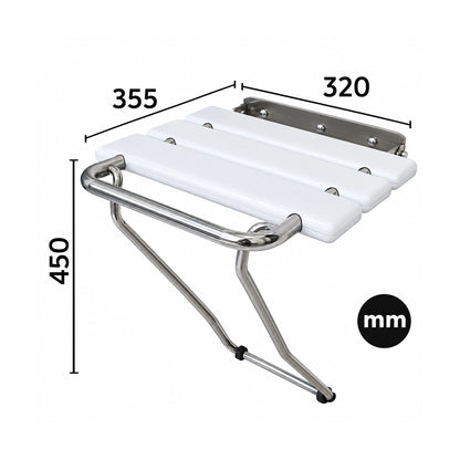 Asiento para ducha abatible con soporte y asa blanco