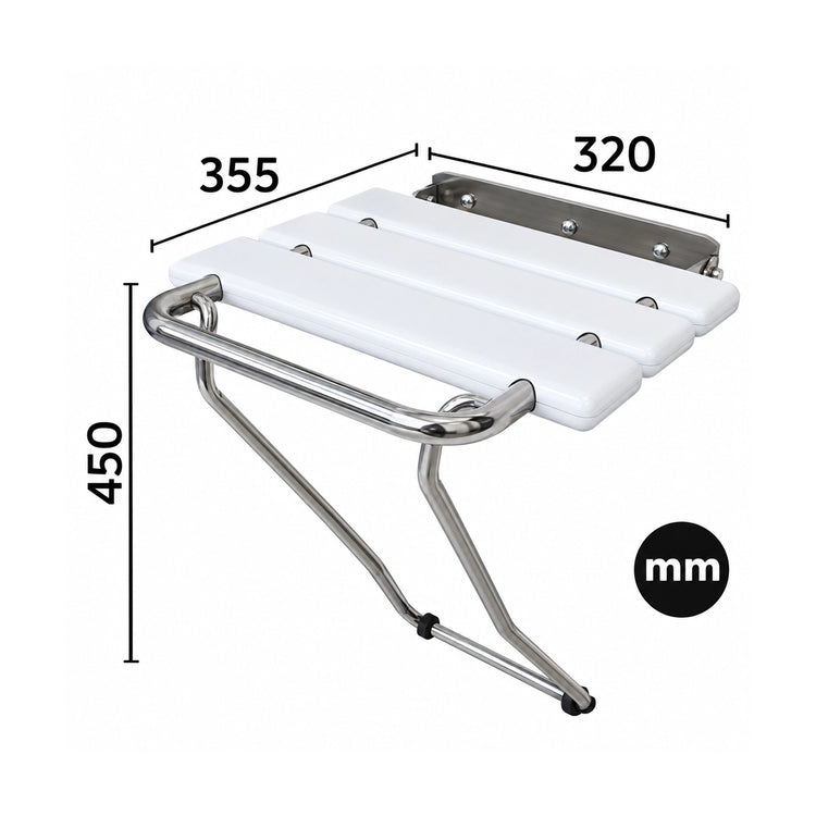 Asiento para ducha abatible con soporte y asa blanco