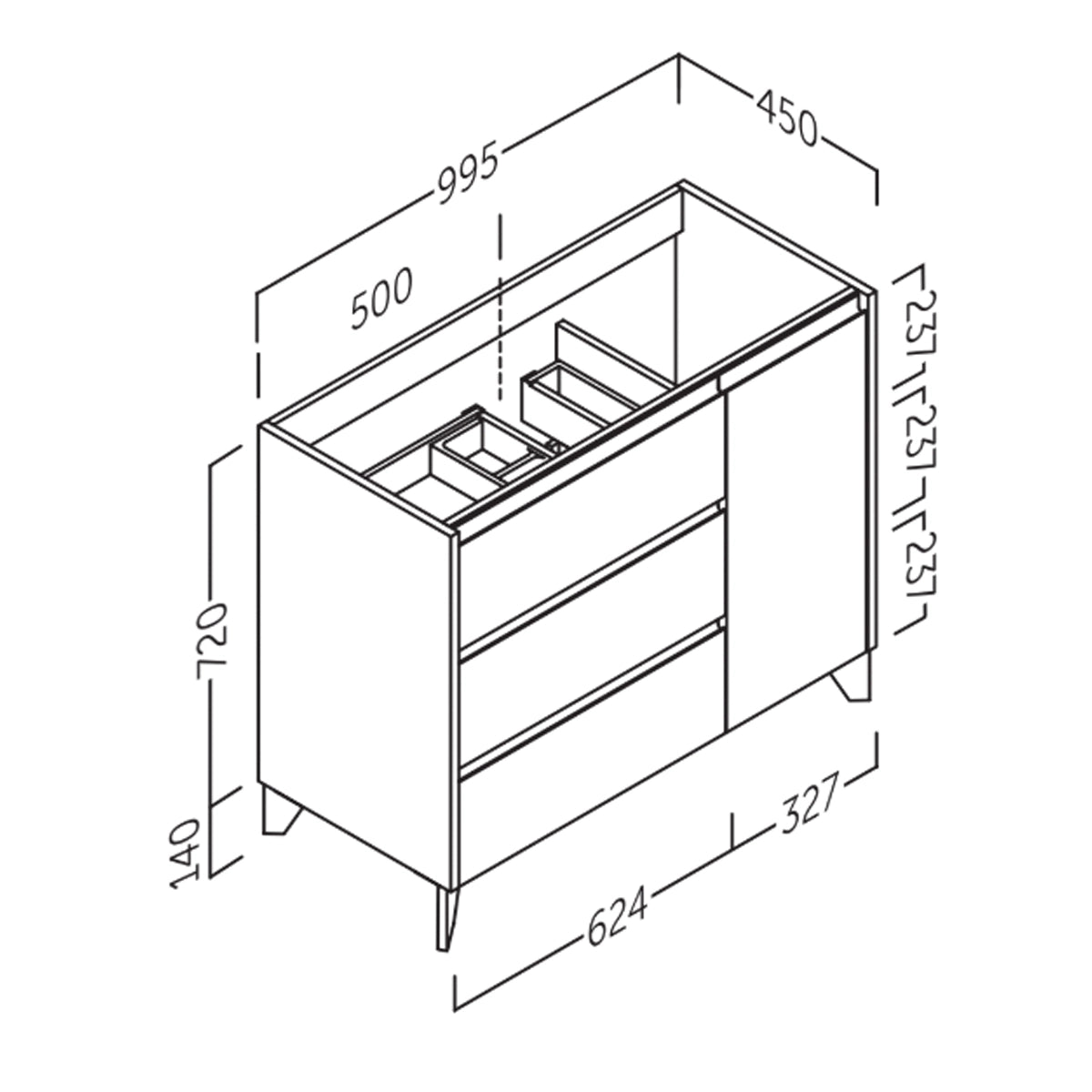 Mueble baño con cajones Cervino