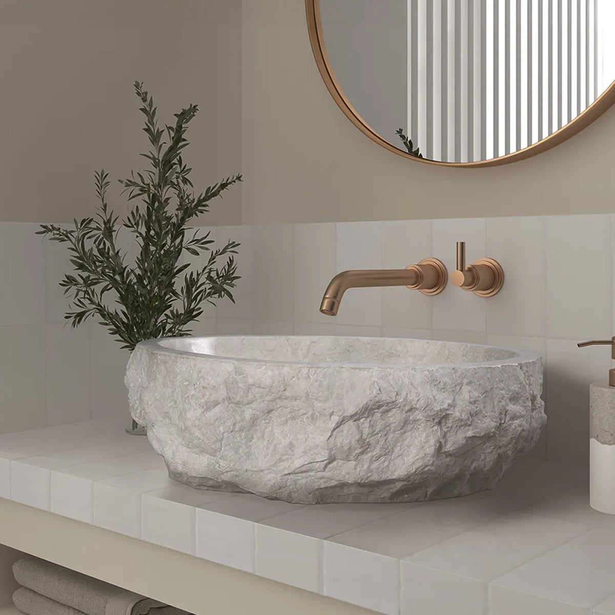 Lavabo de piedra sobre encimera Galba