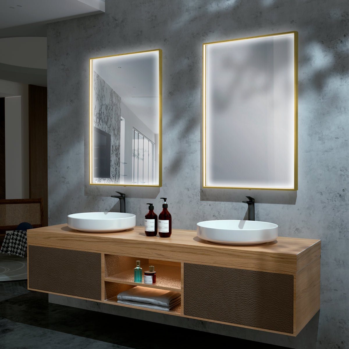 Espejo luz led integrada Ability oro cepillado