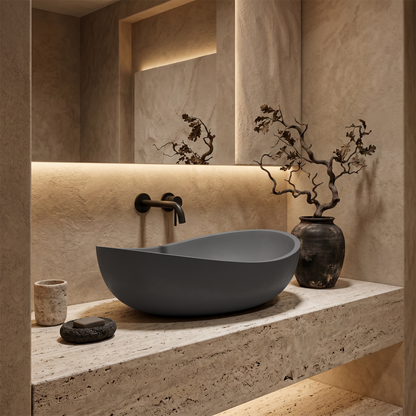 Lavabo gris sobre encimera Volux