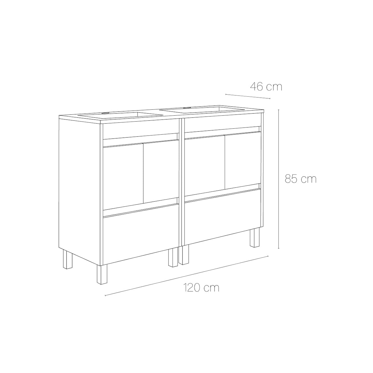 Conjunto mueble baño y lavabo doble Carla - Thebath