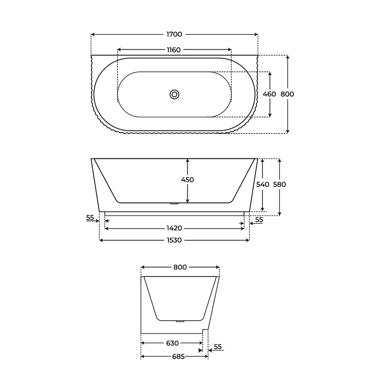 Bañera diseño acanalado Hebe