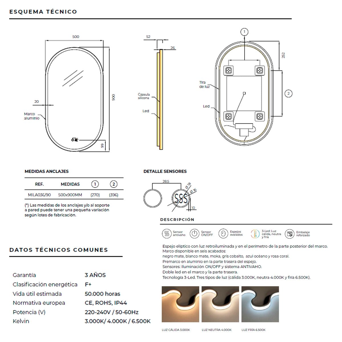 Espejo baño con luz Milano - Thebath