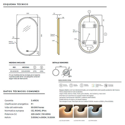 Espejo baño con luz Milano - Thebath