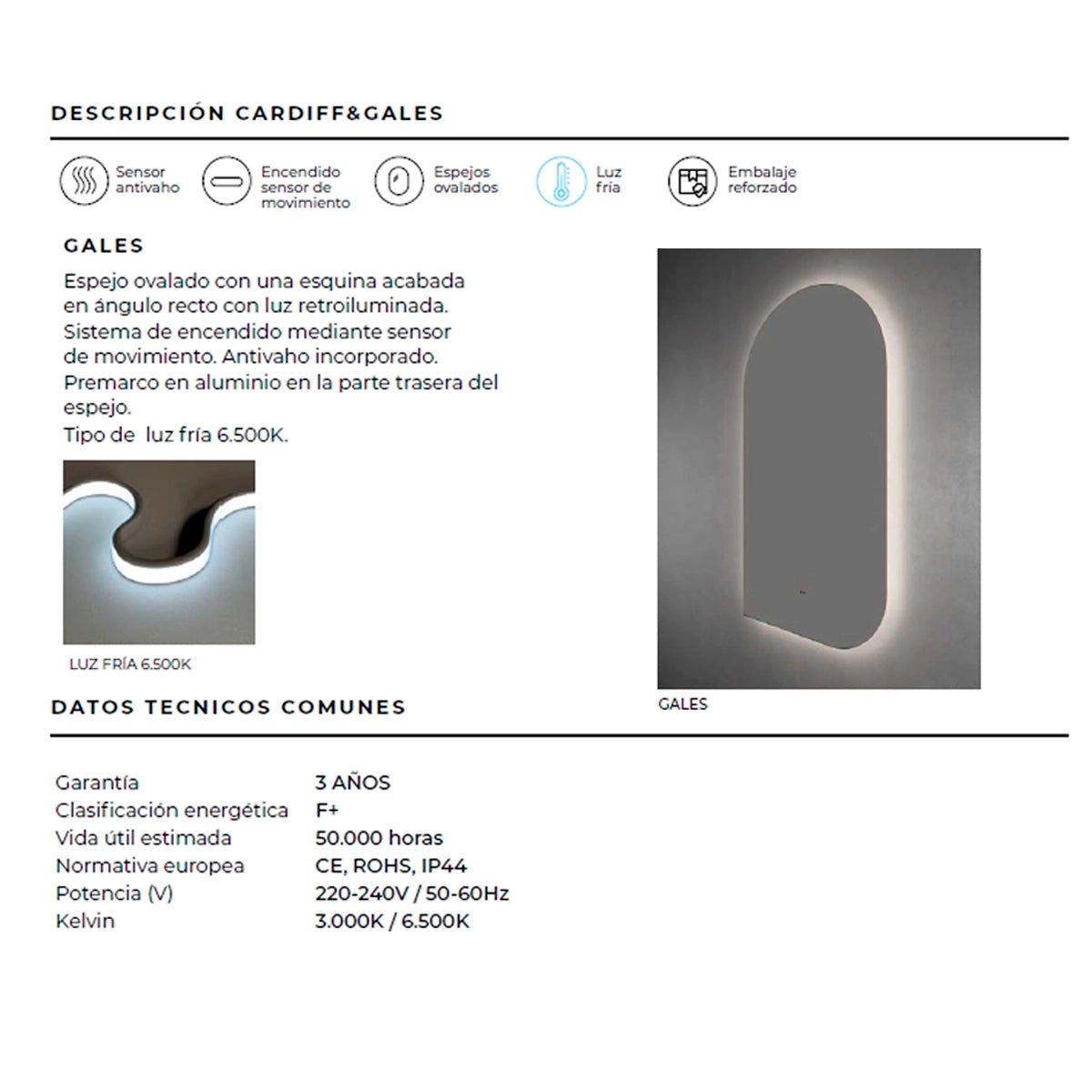 Espejo con sensor de proximidad Gales - Thebath