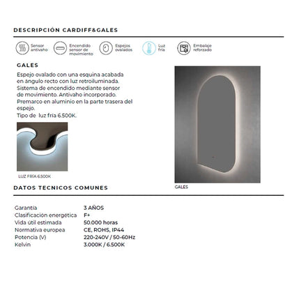 Espejo con sensor de proximidad Gales - Thebath