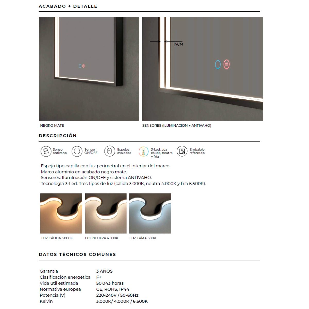 Espejo luz led indirecta Roma - Thebath