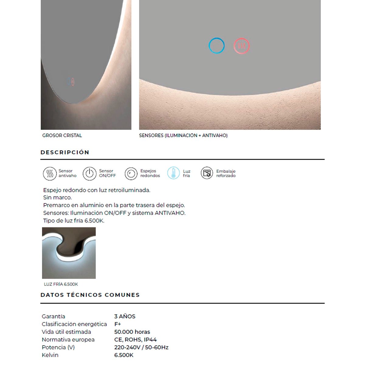 Espejo moderno con luz led Lisboa - Thebath