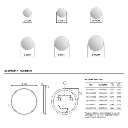 Espejo redondo con luz led Belgica - Thebath