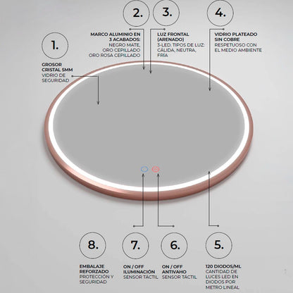 Espejo redondo con luz París - Thebath