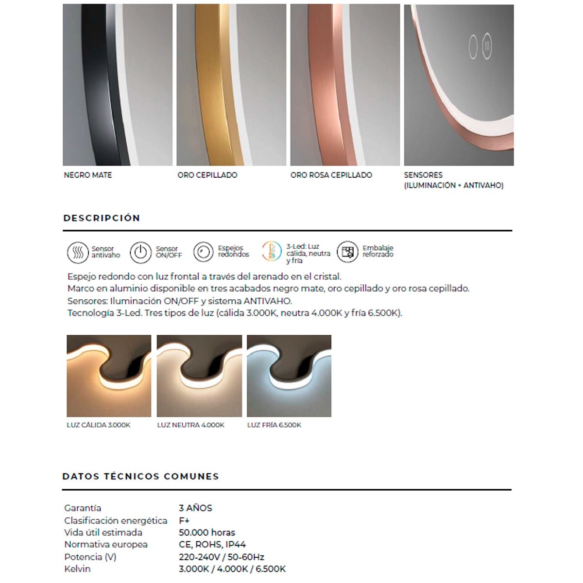 Espejo redondo con luz París - Thebath