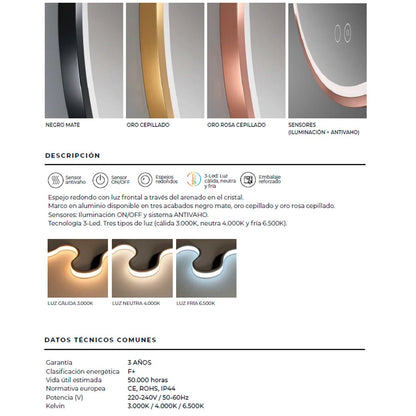 Espejo redondo con luz París - Thebath