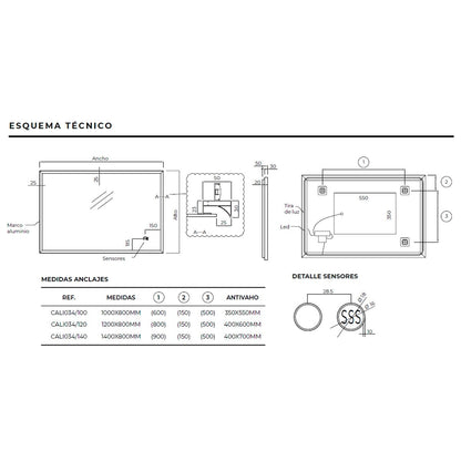 Espejo retroiluminado California black gun metal - Thebath