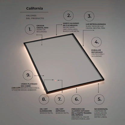 Espejo retroiluminado California negro - Thebath
