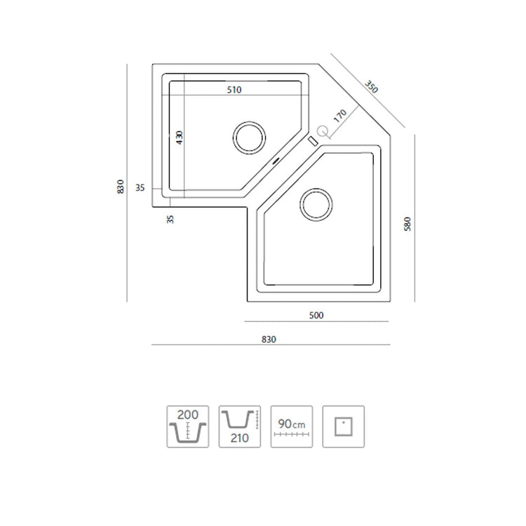 Fregadero de esquina granito Supreme E830