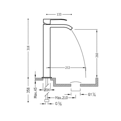 Grifo monomando alto lavabo Cuadro