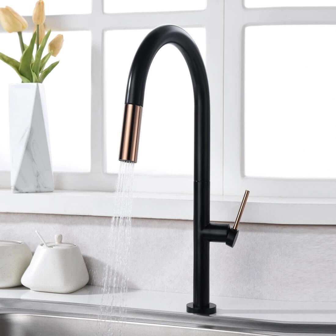 Grifo de cocina negro extraíble Samoa