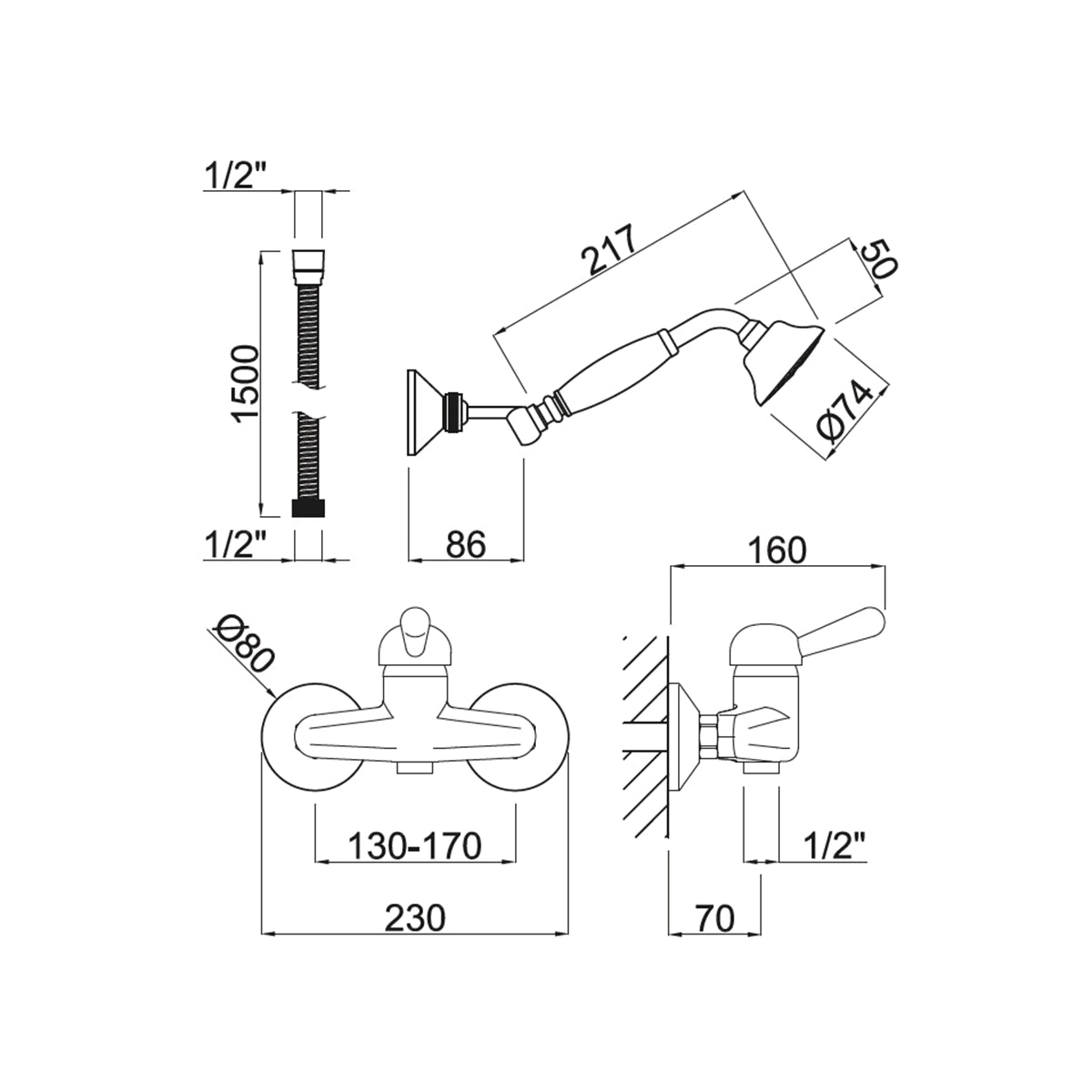 Grifo vintage ducha Carmen - Thebath