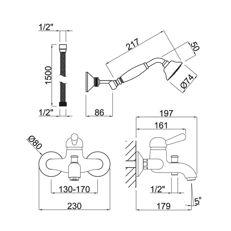 Grifo vintage para bañera Carmen
