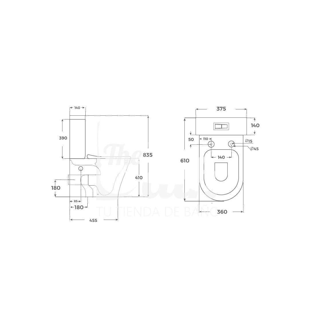 Inodoro tanque bajo Bolonia Rimless