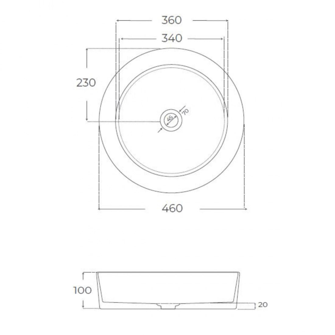 Lavabo bonito extra grueso sobre encimera Ada