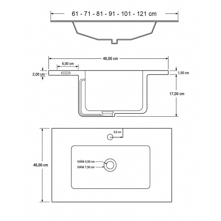 Lavabo cerámico sobre mueble Plus
