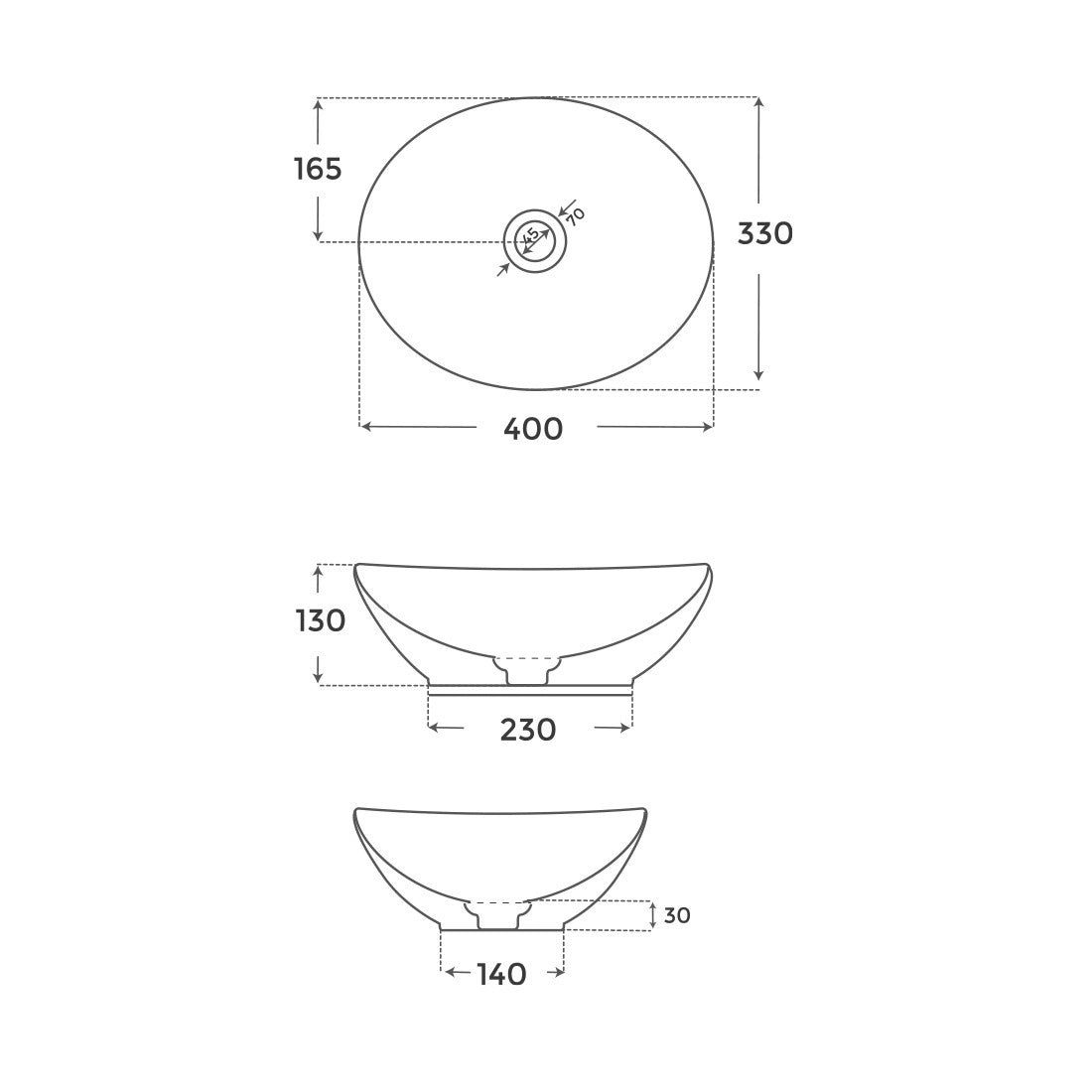 Lavabo ovalado sobre encimera Sun