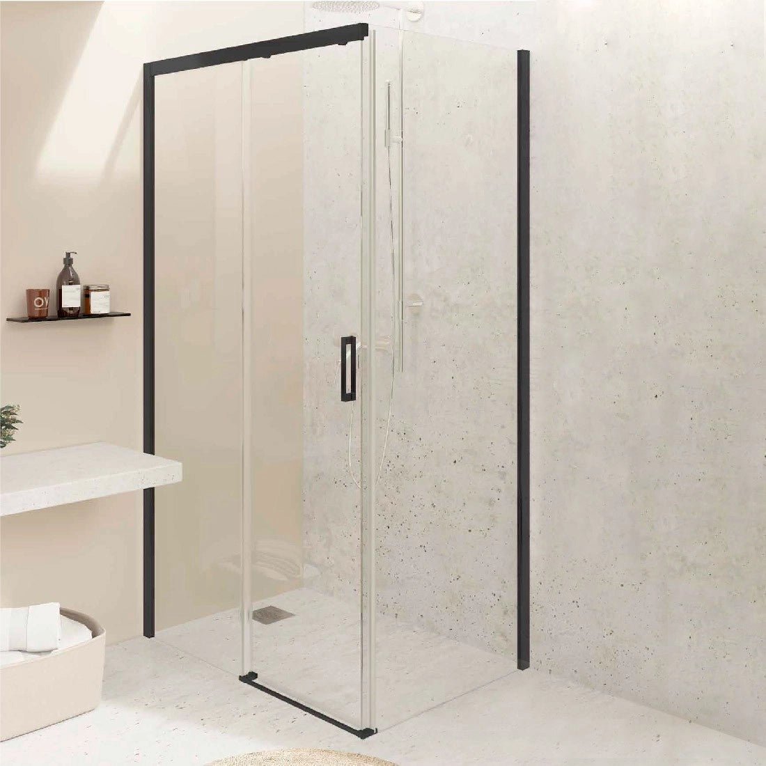Mampara Sena rectangular 2 fijos + 1 puerta