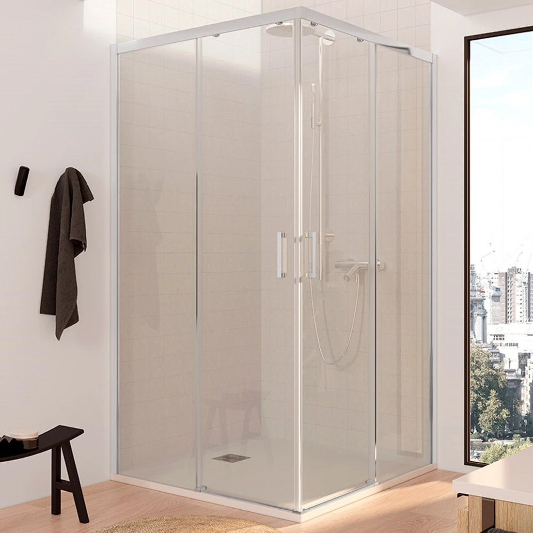 Mampara Sena rectangular 2 fijos + 2 puertas