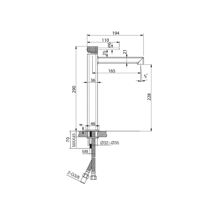 Monomando lavabo caño alto Firenze