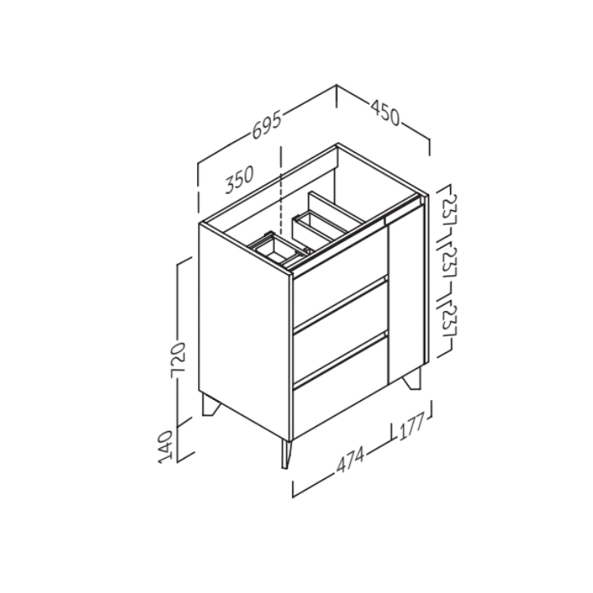 Mueble baño con cajones Cervino - The Bath