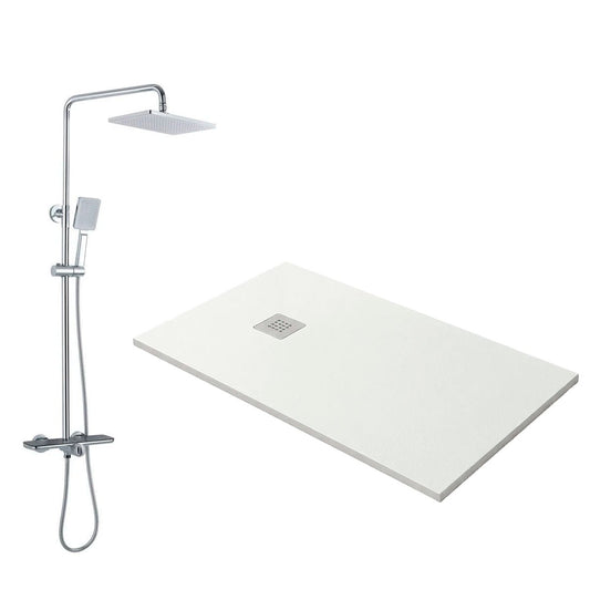 Pack columna de ducha Bequia + plato de resina blanco - The Bath