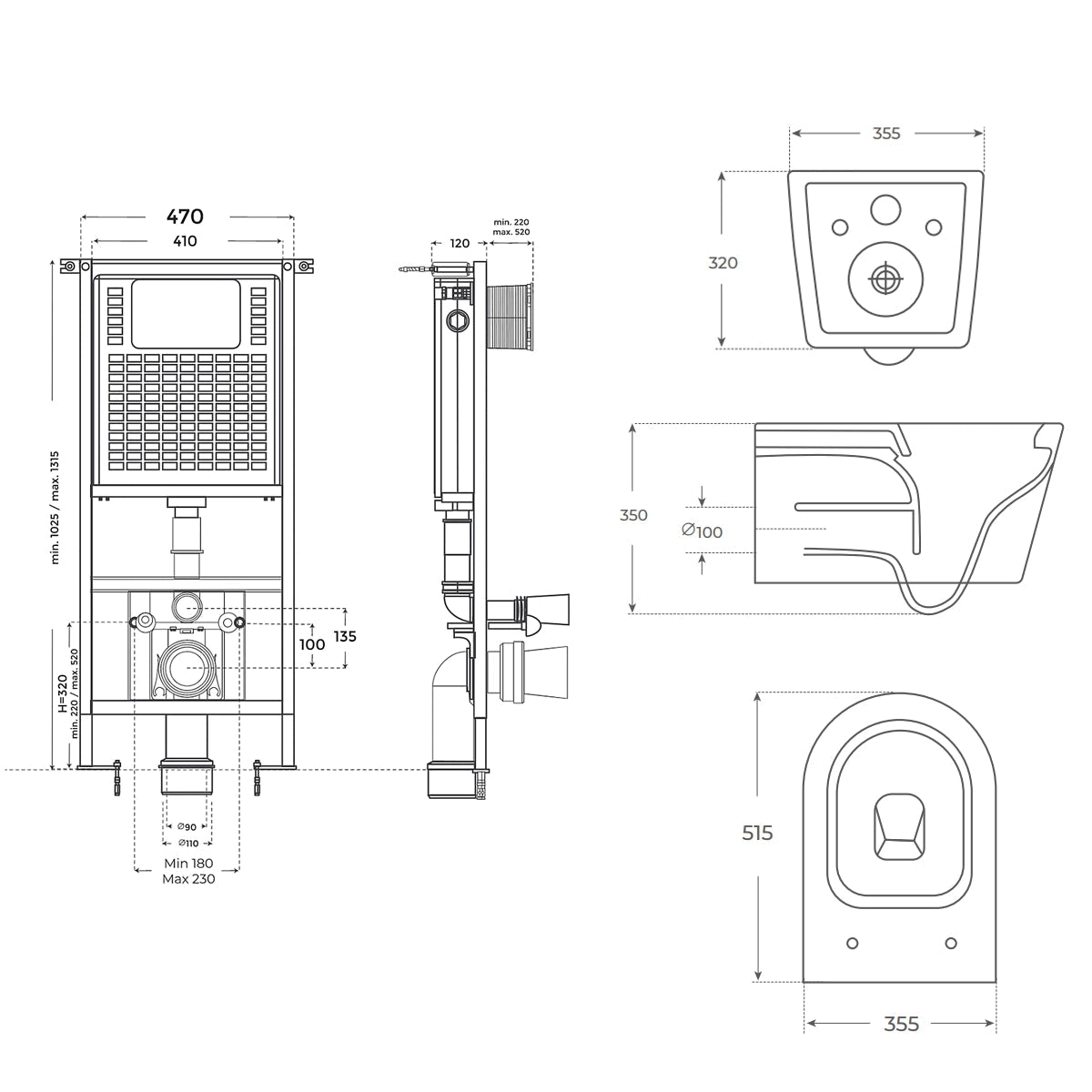 Pack inodoro Bolonia negro mate + cisterna empotrada suspendida - The Bath